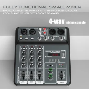 4 Channel Audio Mixer 48V Phantom Power